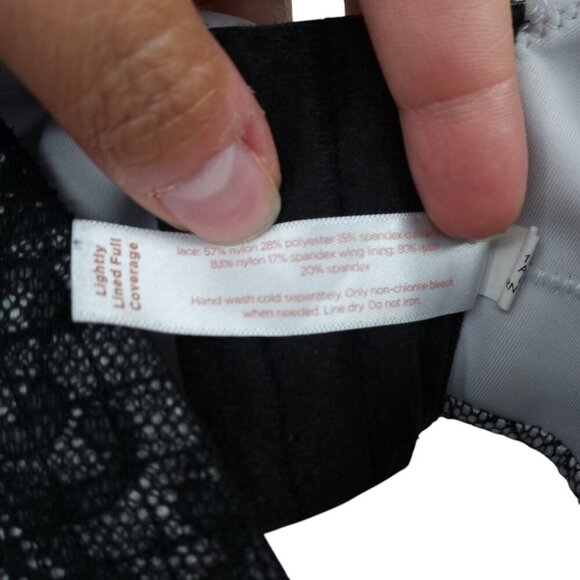 Cacique Lightly Lined Full Coverage Underwire Bra Size 44F Black White Lace - Picture 10 of 10